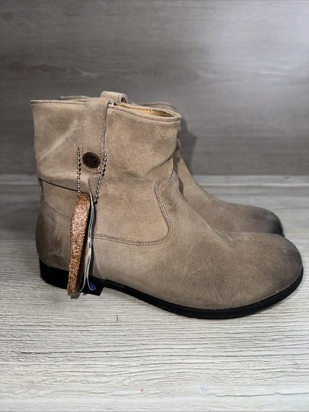 Birkenstock Sarnia Taupe Waxed Suede Leather Ankle Boots Womens Size 5 EUR 36